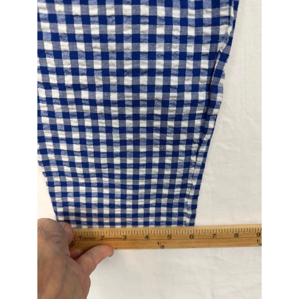 Banana Republic Women Cotton Linen Pants 0 Blue Gingham Tie Waist Tapered Leg